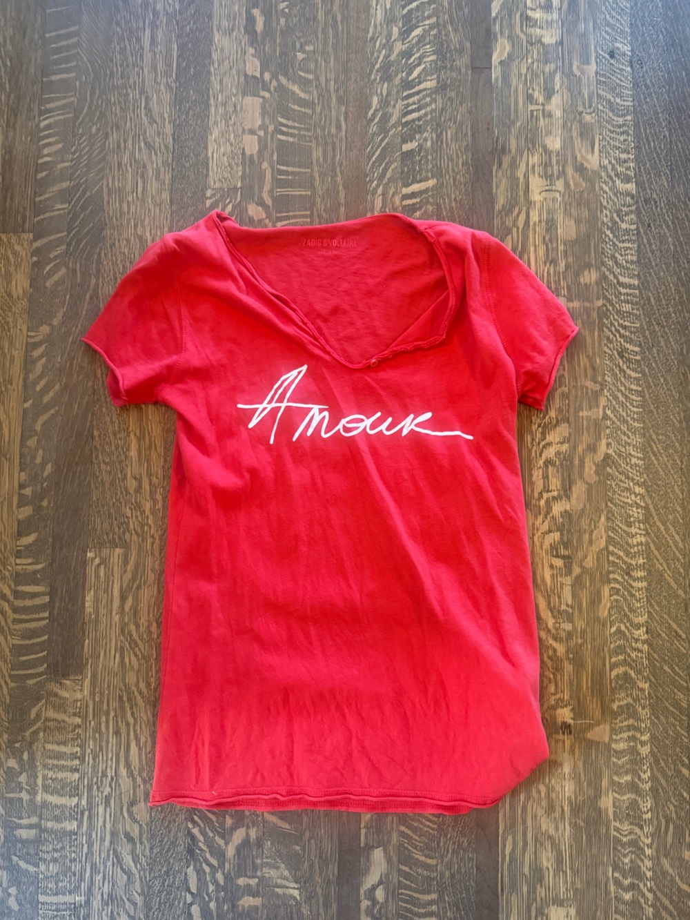 Zadig & Voltaire Red 'Amour' Script Short Sleeve Tee